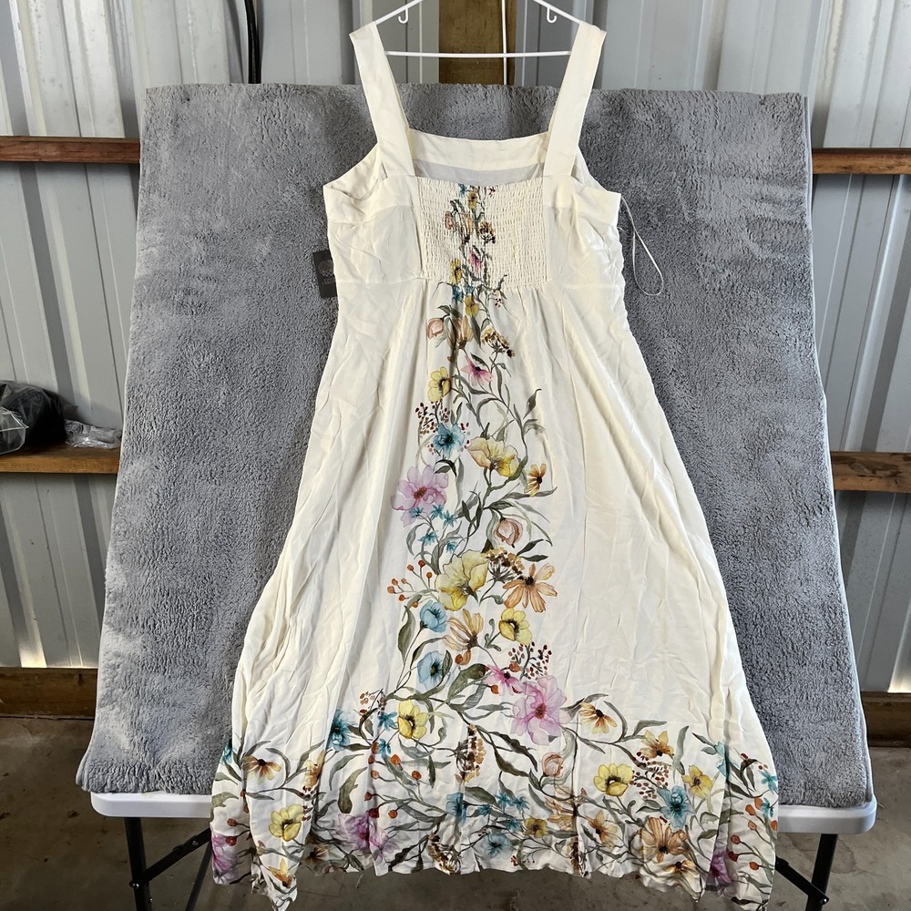 Vince Camuto Sundress Womens 3X White Blossom Bouquet Antique Floral Smoked Back